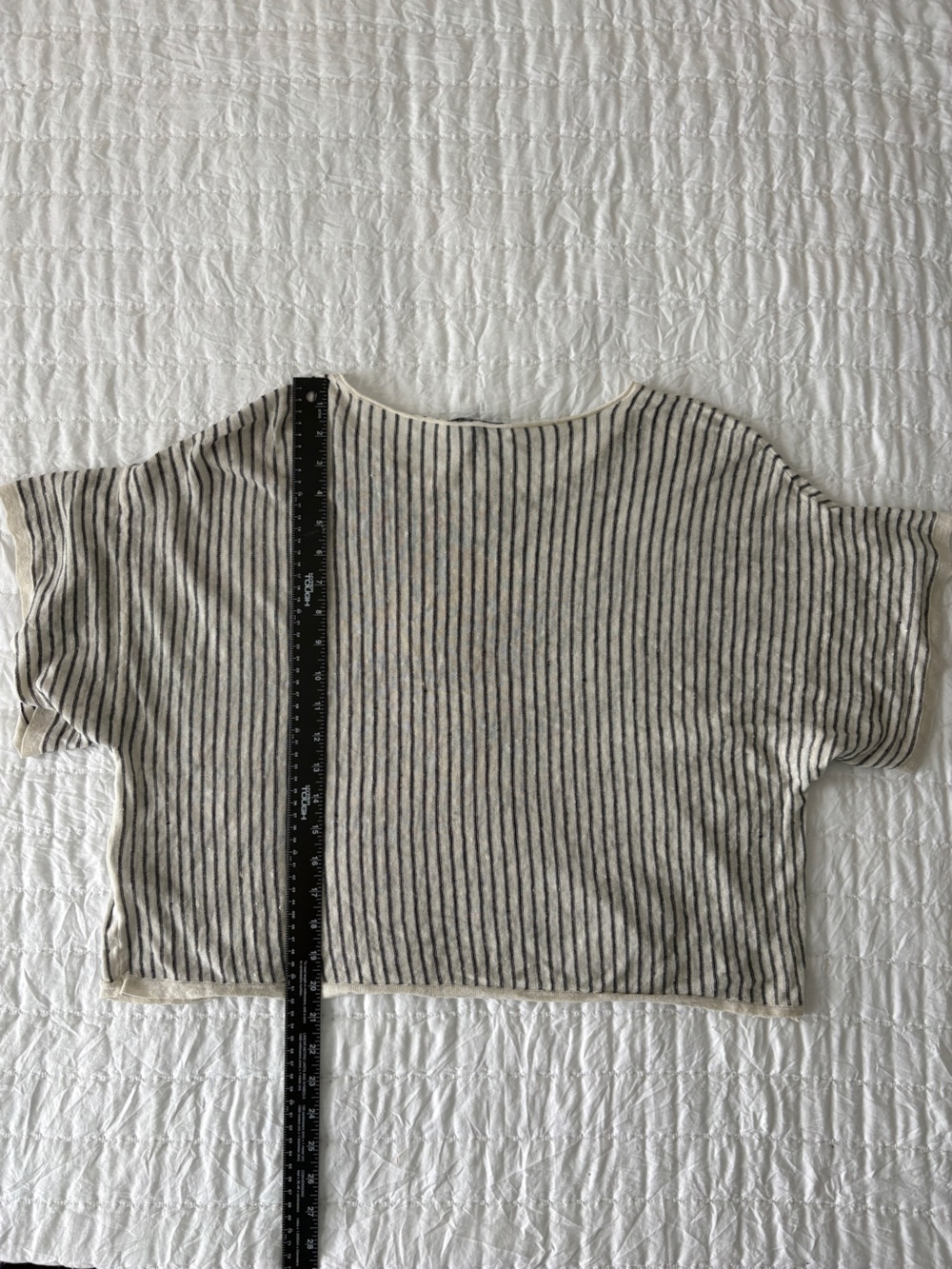 Eileen Fisher Cream and Black Striped Short Sleeve Tee - Picture 5 of 6